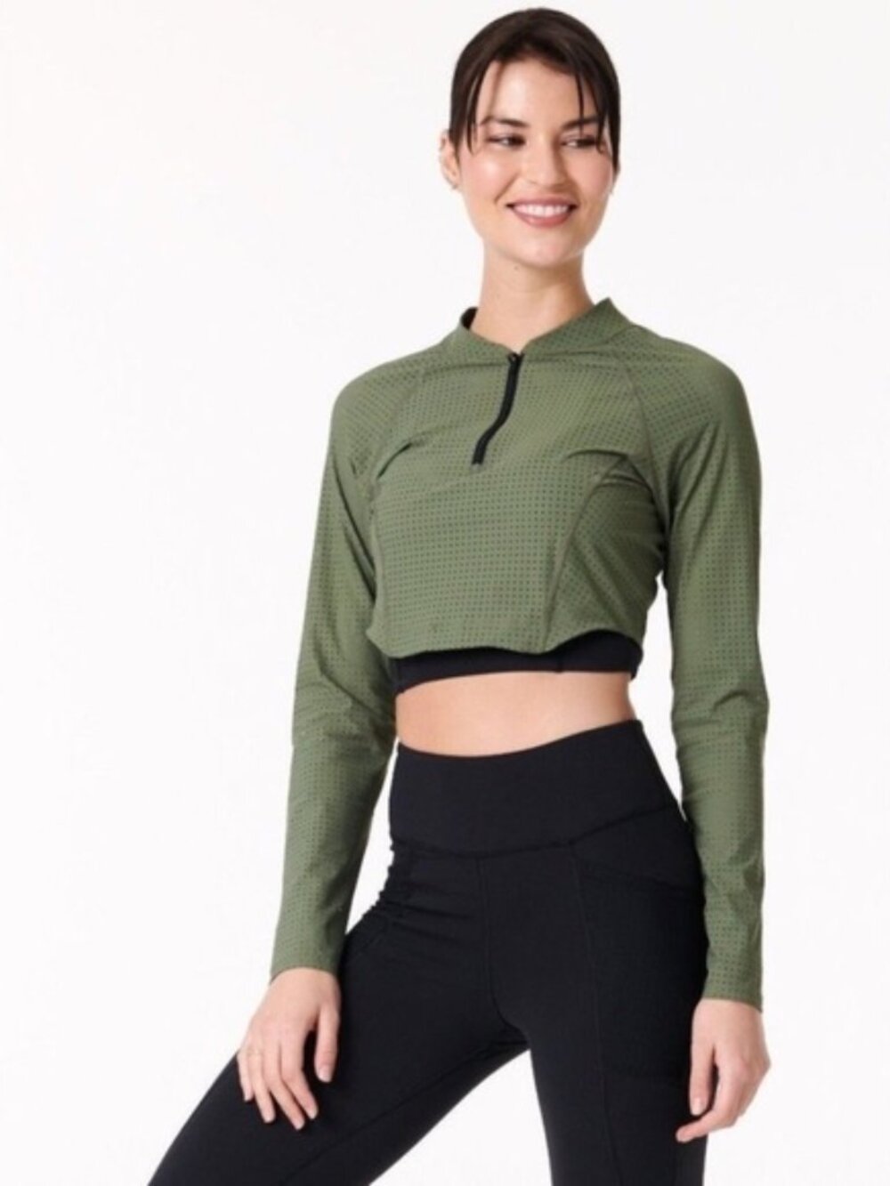 NUX Green , Long Sleeve Crop Top - S